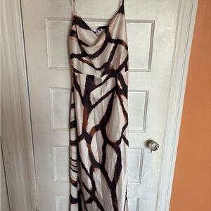 Elegant Brown and Cream Maxi Dress